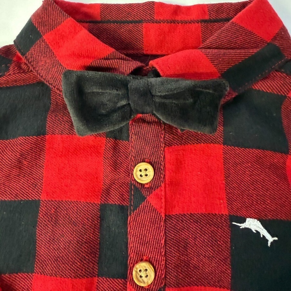 Tommy Bahama Baby Long Sleeve Flannel Bodysuit - 24Mo - Red/Black Plaid - Picture 6 of 9